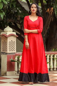Red Solid Tassels & Frill Dress