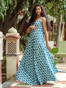 Blue Dabu Print Jumpsuit Dress