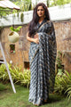 Grey Lahariya Gota Work Chiffon Saree with Blouse Piece