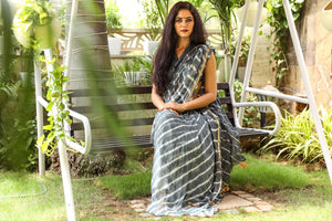 Grey Lahariya Gota Work Chiffon Saree with Blouse Piece