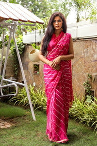 Pink Lahariya Gota Work Chiffon Saree with Blouse Piece