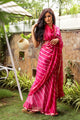 Pink Lahariya Gota Work Chiffon Saree with Blouse Piece