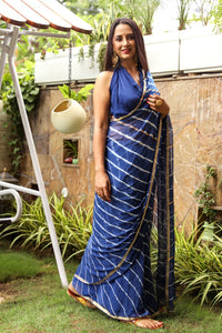 Blue Lahariya Gota Work Chiffon Saree with Blouse Piece