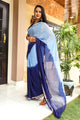 Aqua & Blue Golden Border Chiffon Saree with Blouse Piece