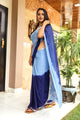 Aqua & Blue Golden Border Chiffon Saree with Blouse Piece