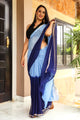 Aqua & Blue Golden Border Chiffon Saree with Blouse Piece