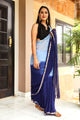 Aqua & Blue Golden Border Chiffon Saree with Blouse Piece