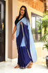Aqua & Blue Golden Border Chiffon Saree with Blouse Piece
