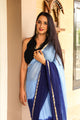 Aqua & Blue Golden Border Chiffon Saree with Blouse Piece