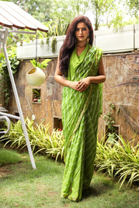 Green Lahariya Gota Work Chiffon Saree with Blouse Piece