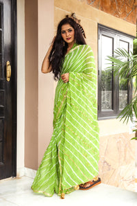 Green Lahariya Gota Work Chiffon Saree with Blouse Piece