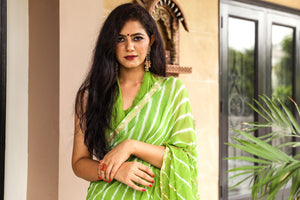 Green Lahariya Gota Work Chiffon Saree with Blouse Piece
