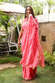 Coral Lahariya Gota Work Chiffon Saree with Blouse Piece