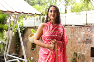 Coral Lahariya Gota Work Chiffon Saree with Blouse Piece