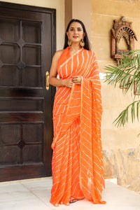 Orange Lahariya Gota Work Chiffon Saree with Blouse Piece