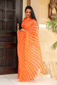 Orange Lahariya Gota Work Chiffon Saree with Blouse Piece