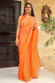 Orange Lahariya Gota Work Chiffon Saree with Blouse Piece