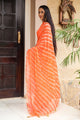 Orange Lahariya Gota Work Chiffon Saree with Blouse Piece
