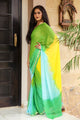 Green & Yellow Golden Border Chiffon Saree with Blouse Piece