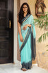 Grey & Sea Green Golden Border Chiffon Saree with Blouse Piece