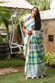 Ivory  Hand Block Butta Print Mul Saree with Blouse Piece