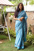 Turquoise Block Butti Print Mul Cotton Saree with Blouse Piece