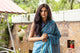 Turquoise Block Butti Print Mul Cotton Saree with Blouse Piece