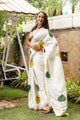 Ivory Pan Hand Block Print Mul Saree with Blouse Piece