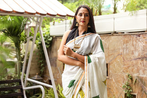 Ivory Pan Hand Block Print Mul Saree with Blouse Piece