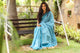 Turquoise Jaal & Stips Print Mul Cotton Saree with Blouse Piece