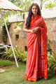 Orange Block Butti Print Mul Cotton Saree with Blouse Piece
