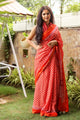 Orange Block Butti Print Mul Cotton Saree with Blouse Piece