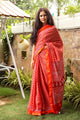 Orange Block Butti Print Mul Cotton Saree with Blouse Piece