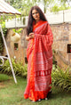 Orange Block Butti Print Mul Cotton Saree with Blouse Piece