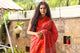 Orange Block Butti Print Mul Cotton Saree with Blouse Piece