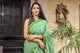 Green Jaal & Strips Block Print Mul Cotton Saree with Blouse Piece