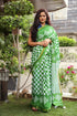 Green Geometric Block Print Mul Cotton Saree with Blouse Piece