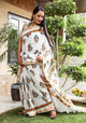 Ivory Mughal Hand Block Print Mul Saree with Blouse Piece