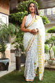 Ivory  Merygold Hand Block Print Mul Saree with Blouse Piece
