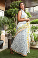 Ivory  Merygold Hand Block Print Mul Saree with Blouse Piece