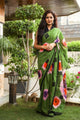 Green Hand Block Print Mul Saree with Blouse Piece