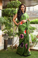 Green Hand Block Print Mul Saree with Blouse Piece