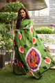 Green Hand Block Print Mul Saree with Blouse Piece