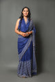 Blue Pure Chiffon Block Print Saree with Blouse