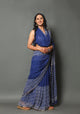 Blue Pure Chiffon Block Print Saree with Blouse