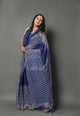 Blue Pure Chiffon Block Print Saree with Blouse