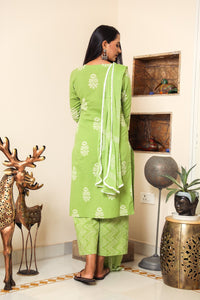 Green Discharge Butta Print Cotton Suit Set