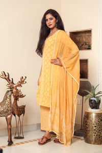 Yellow Discharge Butti Print Cotton Suit Set