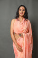Peach Pure Chiffon Block Butta Print Saree with Blouse