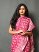 Fuchsia Block Print Linen Border Saree with Blouse